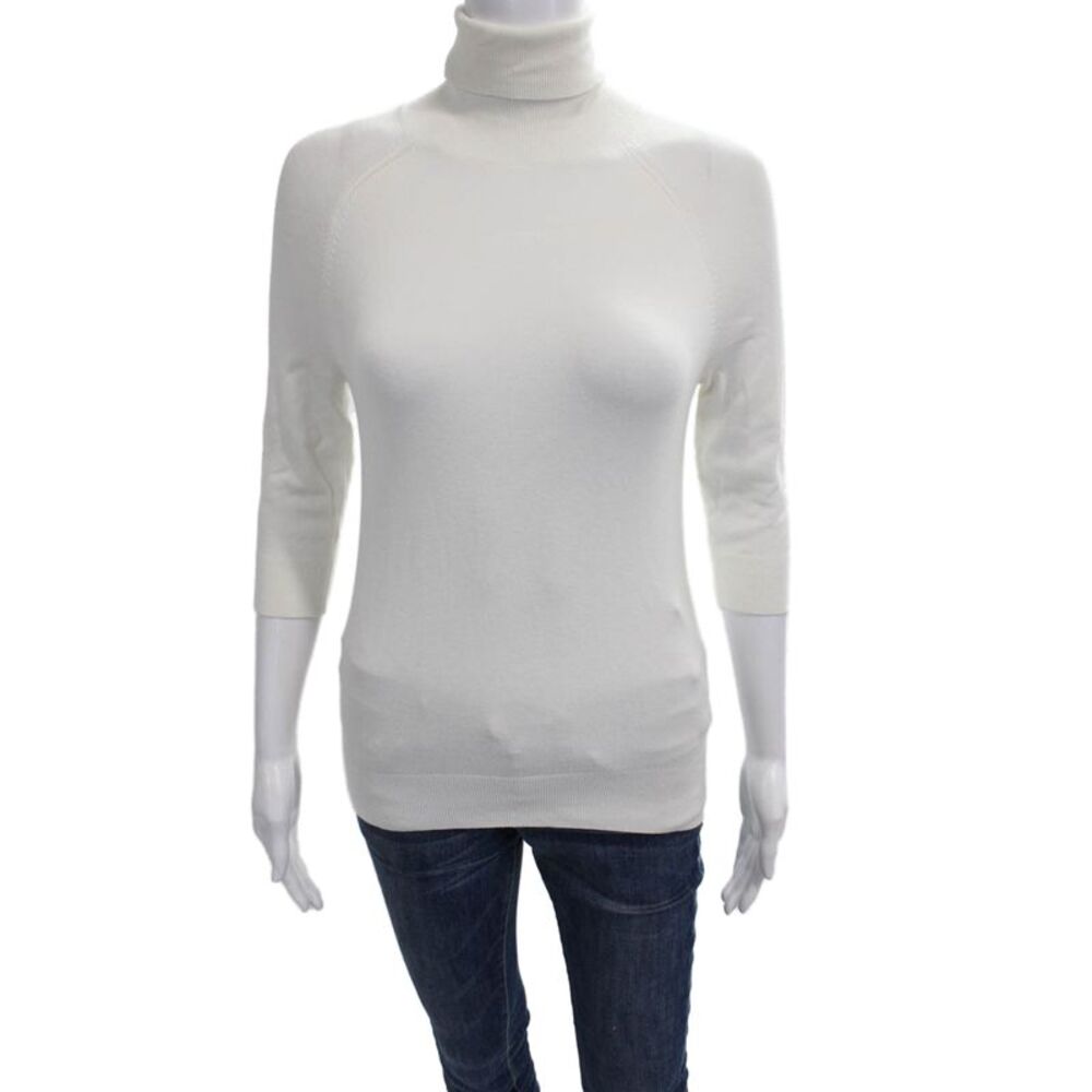 Zara Women White Cotton Turtleneck Pullover Sweater 3/4 Sleeve Size S